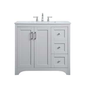 Simply Living 36 in. W x 22 in. D x 34 in. H Bath Vanity in Grey with Calacatta White Engineered Marble Top