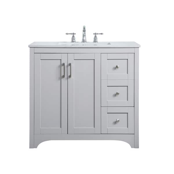Unbranded Simply Living 36 in. W x 22 in. D x 34 in. H Bath Vanity in Grey with Calacatta White Engineered Marble Top