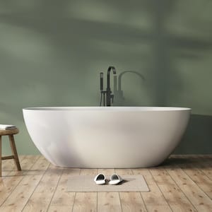 65 in. Solid Surface Stone Resin Flatbottom Thin Edge Bathtub in Matte White