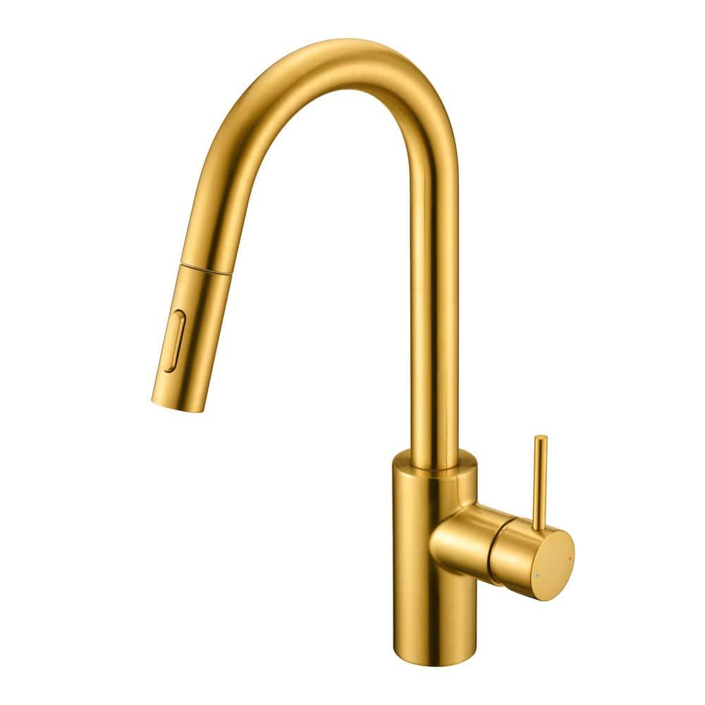 LUXIER Single Handle Pull Down Sprayer Kitchen Faucet With 2 Function   Brushed Gold Luxier Pull Down Kitchen Faucets Kts21 Tg 64 1000 