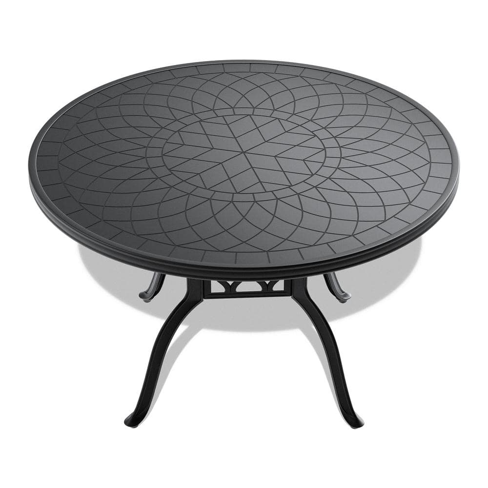 47.24 in. L x 47.24 in. W Round Cast Aluminum Outdoor Dining Table with Carved Texture on the Tabletop in Black price history on PriceWatchPro