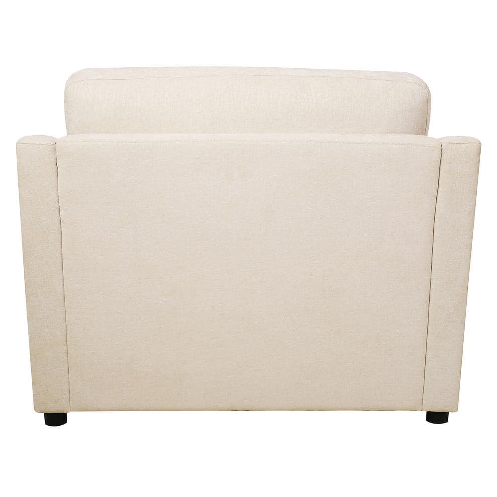 Beige Barrel Accent Chair with Wood Frame and Cushions