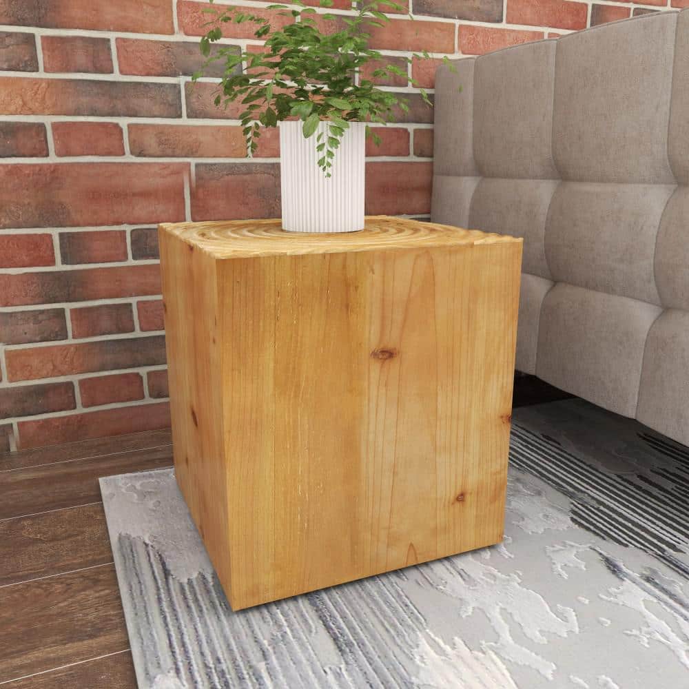 Brown Intricately Carved Wood Square Accent Table