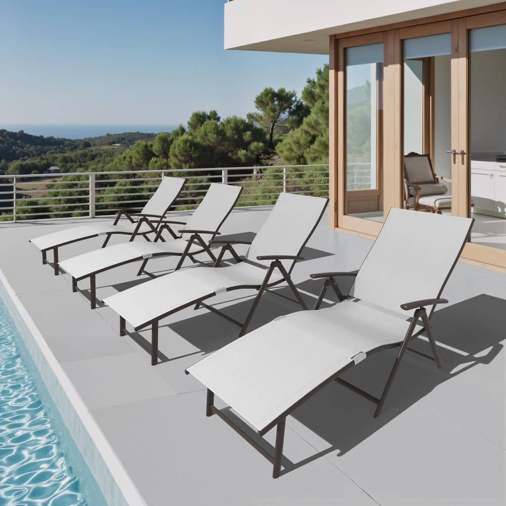 4-Pieces Outdoor Aluminum Chaise Lounge Chair Patio Outdoor Recliner with Adjustable Backrest in Light Gray for Backyard price history on PriceWatchPro