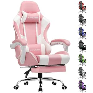 Faux Leather Gaming Chair Adjustable Height Computer Chair Pink Game Chair with Footrest,Headrest