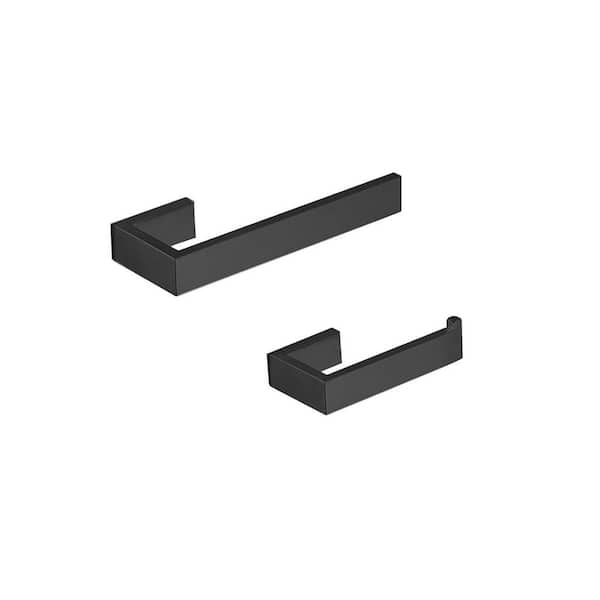 ATKING Wall Mounted 2-Piece Bath Hardware Set with Hand Towel Holder Toilet Paper Holder in Stainless Steel Matte Black
