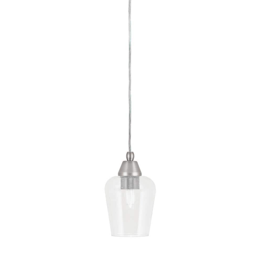 Bryson 5 in. 1-Light Brushed Nickel Cord Pendant Light with 5 in. Clear Bub