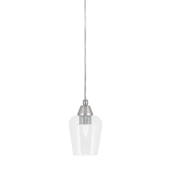 Unbranded Bryson 5 in. 1-Light Brushed Nickel Cord Pendant Light with 5 in. Clear Bubble Glass Shade, no bulb included