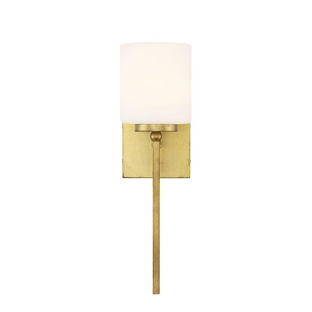 True Gold Dimmable Wall Sconce with White Opal Glass Shade
