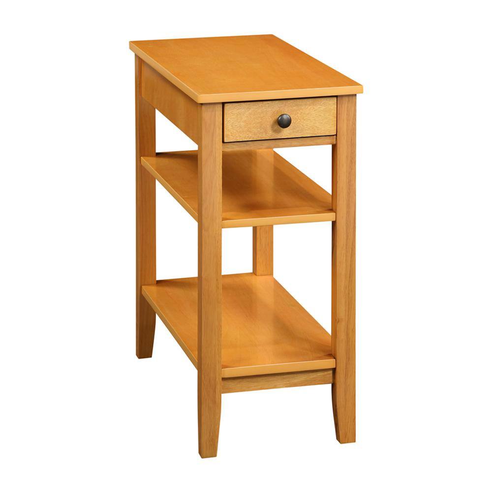 Natural Rubberwood End Table with Charging Station and Shelves