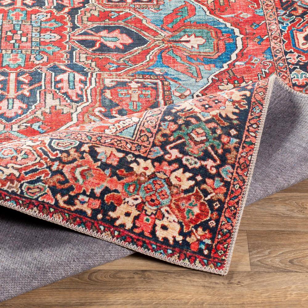 Bright Red Square Medallion Synthetic Area Rug