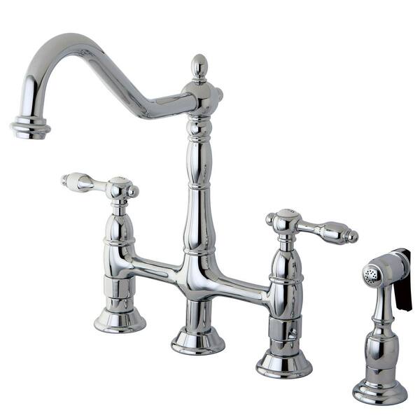 Kingston Brass Victorian 2-Handle Bridge Kitchen Faucet with Side Sprayer in Chrome