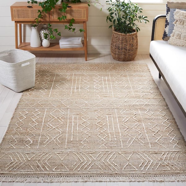 Natural Fiber Beige/Ivory 8 ft. x 10 ft. Geometric Woven Area Rug