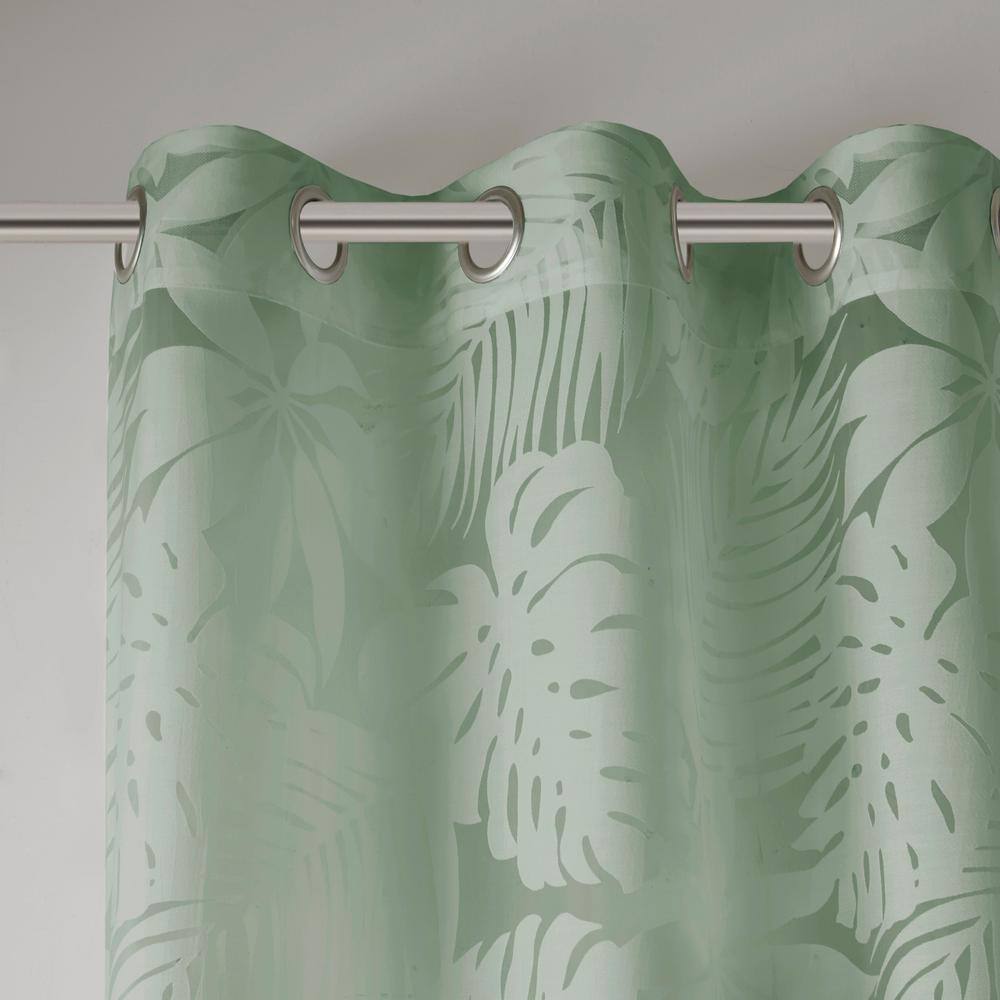 Sage Green Tropical Palm Leaf Sheer Grommet Drapes