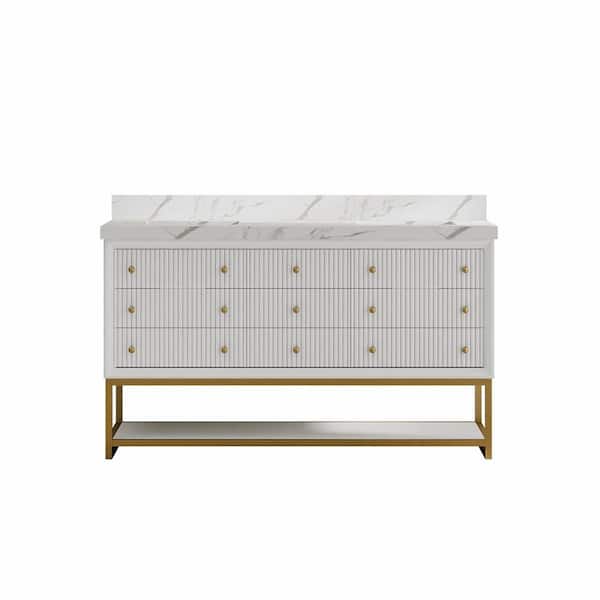 Wilton 60 in. Double Sink Freestanding White Bath Vanity with White Cultured Marble Top Assembled
