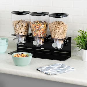 1-Piece Black Triple Canister Dry Food Cereal Dispenser