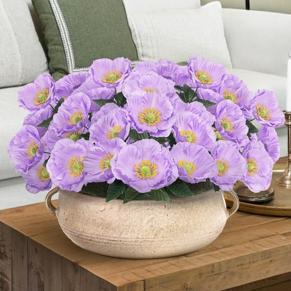 LIVING LUXURY 14 in. Lavender Purple Artificial Poppy Flower Stem