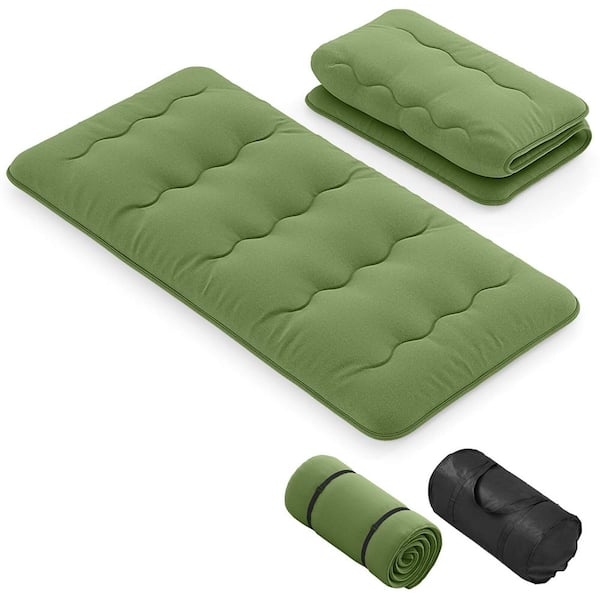 Costway 4 in. Twin Futon Mattress Japanese Floor Pad with Washable Cover Carry Bag Green