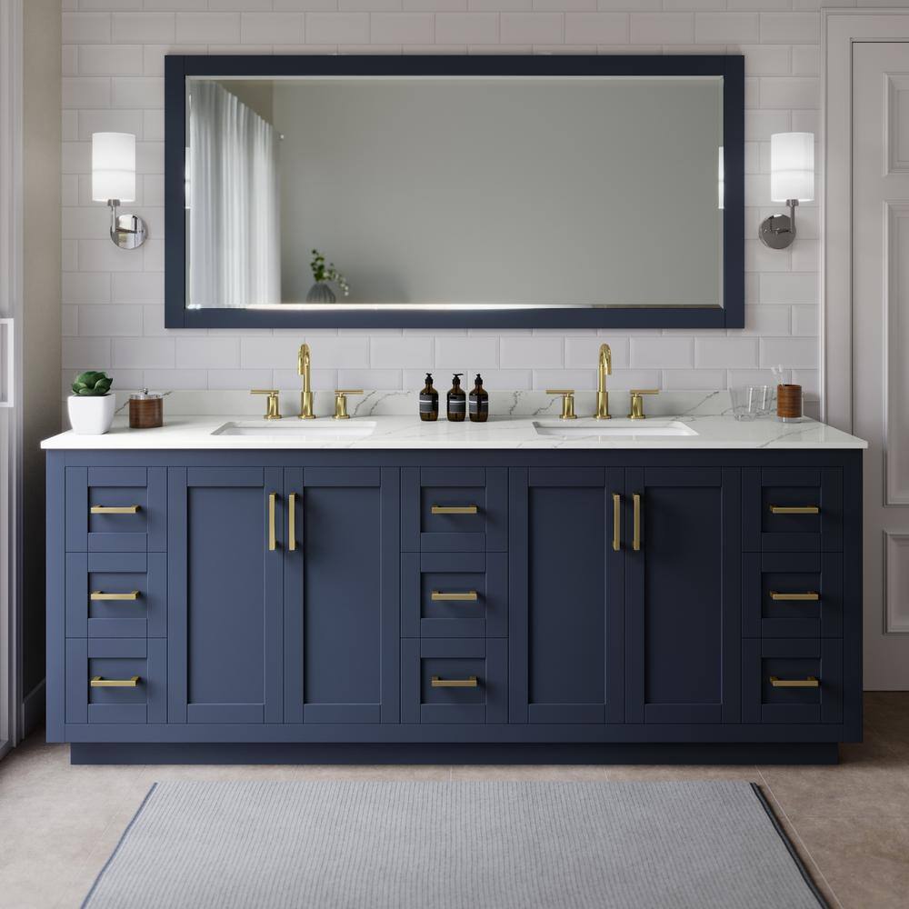 Miranda 84 in. W x 22 in. D x 33.75 in. H Double Bath Vanity in Dark Blue with Giotto Quartz Top price history on PriceWatchPro