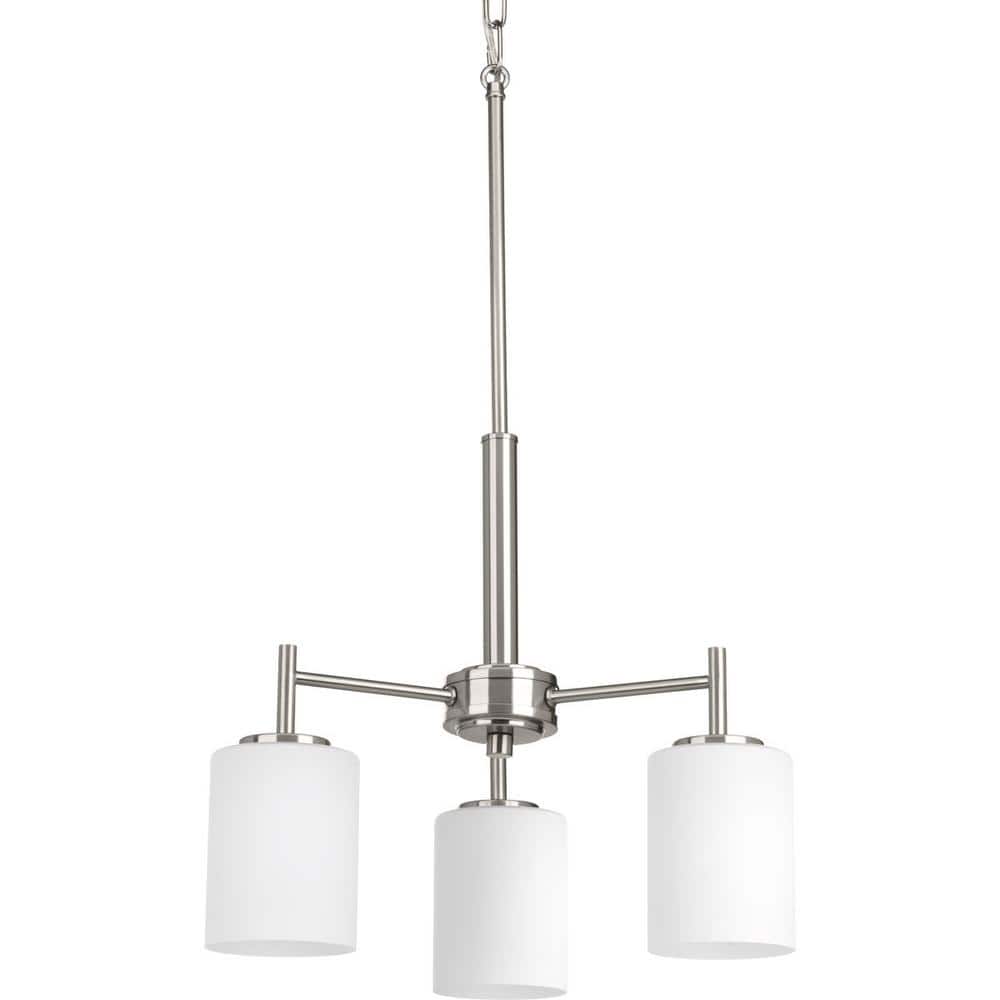 Elegant Brushed Nickel 3-Light Chandelier with White Glass Shades