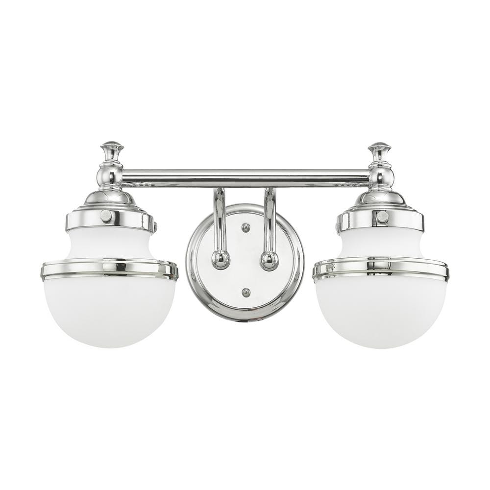 Polished Chrome Two-Light Bath Vanity with Opal Glass Shades