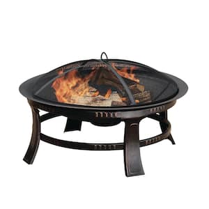 Brandt 30 in. x 17.32 in. Round Steel Wood Fire Pit in Rubbed Bronze