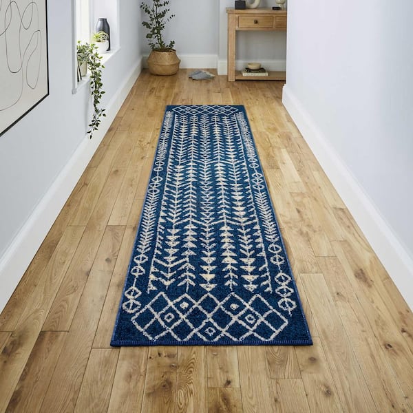 JONATHAN Y Ziri Moroccan Geometric Navy/Cream 2 ft. x 8 ft. Runner Rug