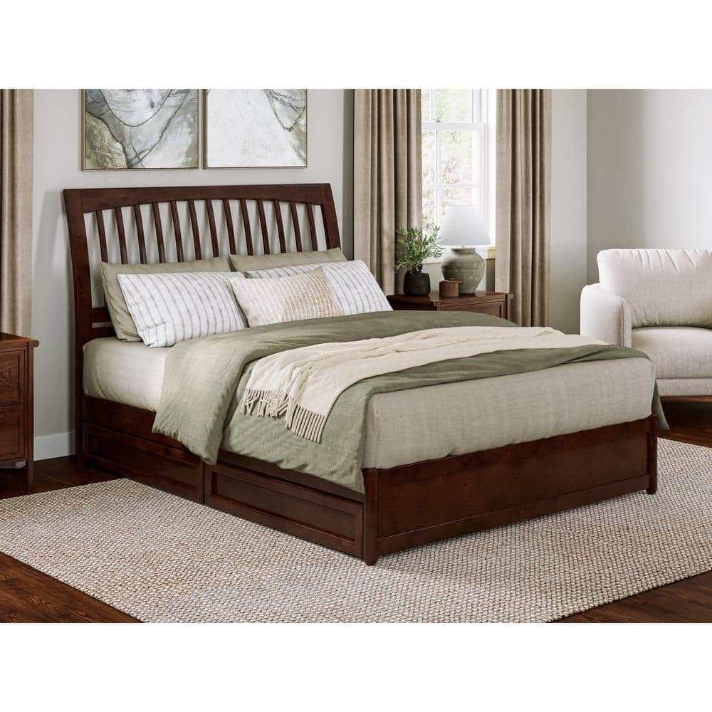 Roslyn Walnut Queen Platform Bed with Storage Drawers