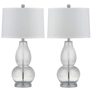 Mercurio 28.5 in. Clear Crackle Double Gourd Table Lamp with Off-White Shade (Set of 2)