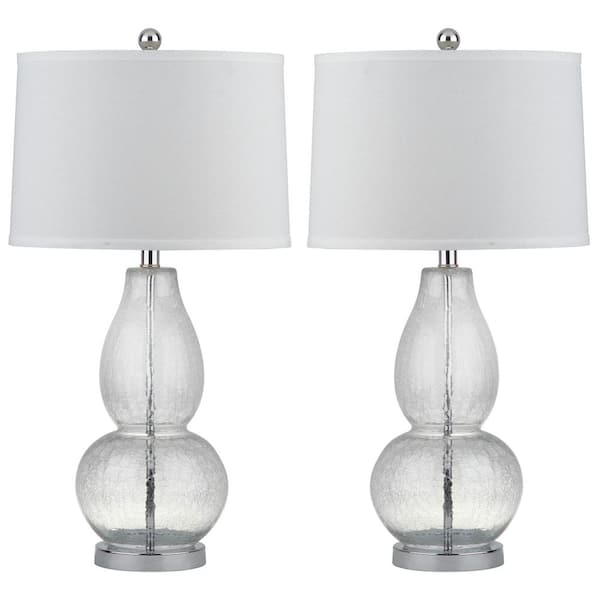 SAFAVIEH Mercurio 28.5 in. Clear Crackle Double Gourd Table Lamp with Off-White Shade (Set of 2)