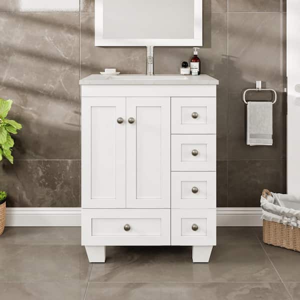 Eviva Happy 24 in. W x 18 in. D x 34 in. H Bathroom Vanity in White with White Carrara Quartz Vanity Top with White Sink