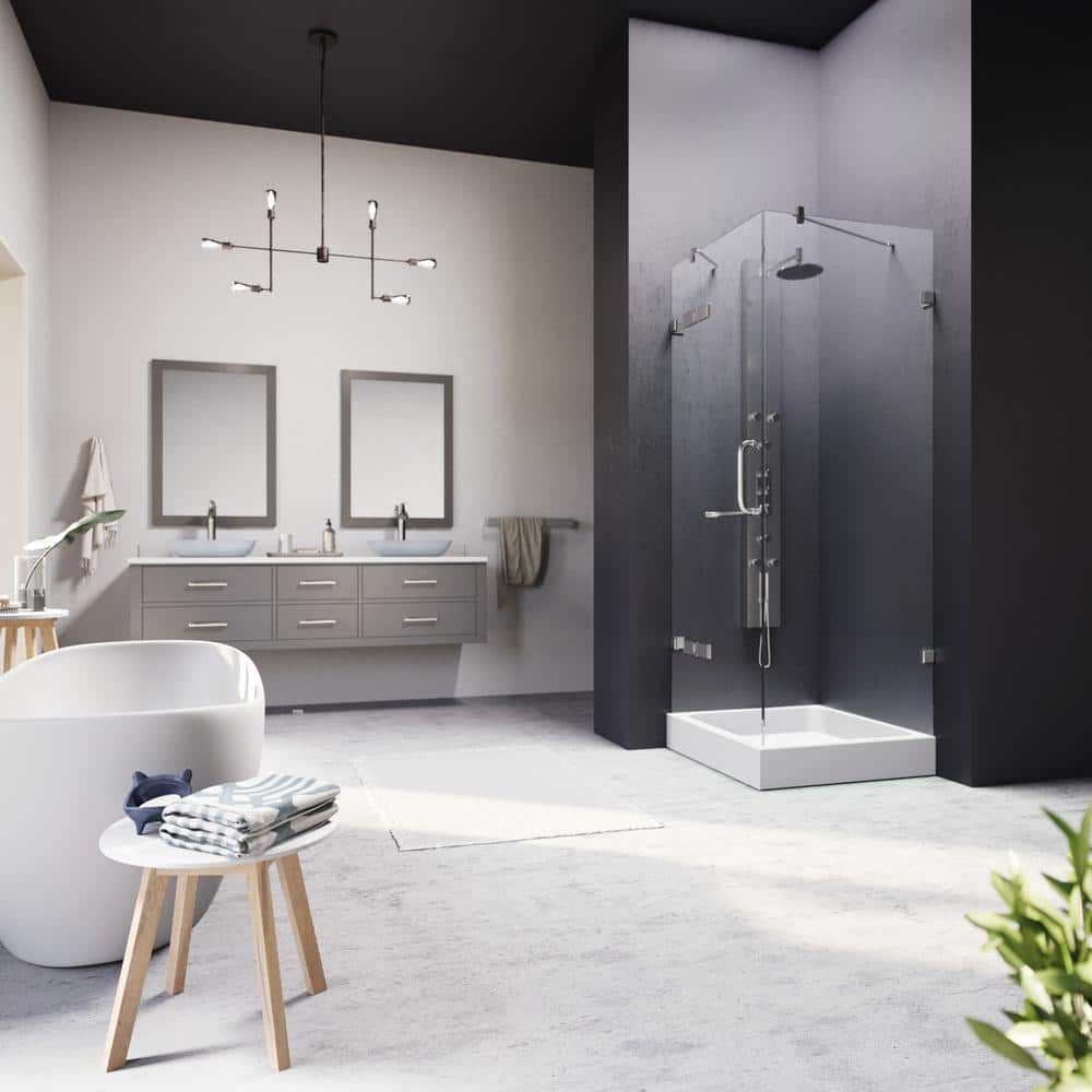 Monteray Frameless Clear Glass Hinged Shower Enclosure with Brushed Nickel Hardware