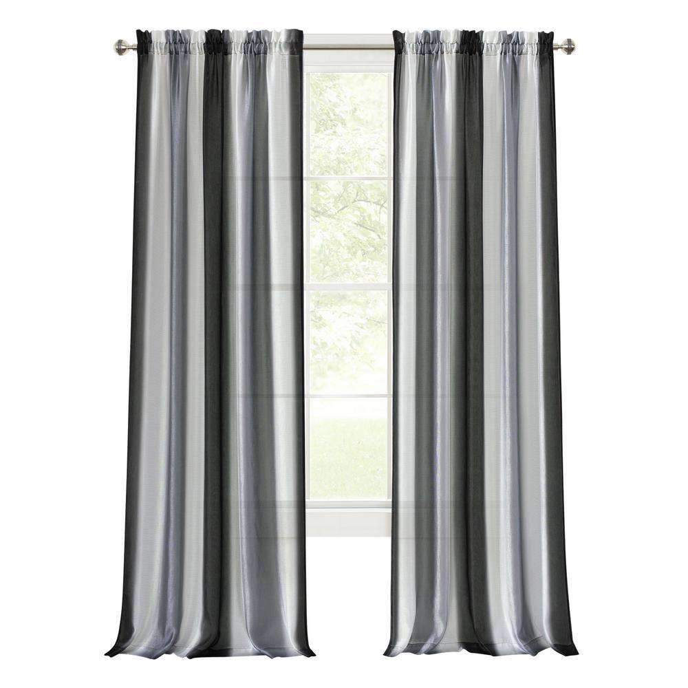 Black and Silver Polyester Rod Pocket Light-Filtering Curtain Panel