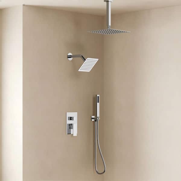 Single Handle 3-Spray Patterns Square Wall Mount Shower Faucet and Handheld 2.5 GPM with Adjustable Flow Rate in. Chrome