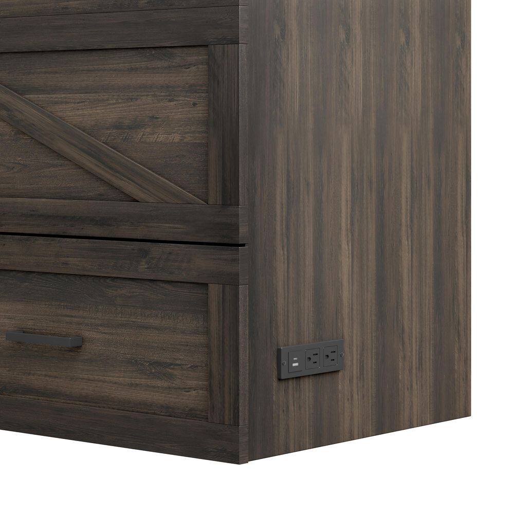 Rustic Gray Wood Frame Queen Farmhouse Murphy Bed with Charging Station, Foldable Cabinet Bed with Large Storage Drawer - thumbnail 7