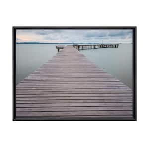 Wood Pier On The Lake Framed Canvas Wall Art - 32 in. x 24 in. Size, by Kelly Merkur 1-piece Black Frame