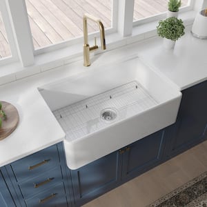 Fireclay 36 in. L x 18 in. W Farmhouse/Apron Front Single Bowl Kitchen Sink with Grid and Strainer