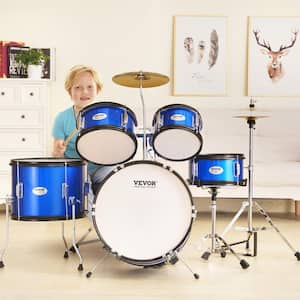 Kids Drum Set 16 in. Beginner Full Drum Set with Bass Toms Snare Floor Drum Adjustable Throne Cymbal (5-Piece)