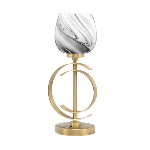 Unbranded Delgado 17.25 in. New Age Brass Desk Lamp, Piano Desk Lamp, with Onyx Swirl Glass Shade
