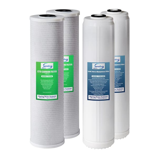 ISPRING 4.5 x 20 in. Whole House Water Filter Replacement Pack Set with Carbon Block & Lead Reducing Cartridges, Fits WGB22B-PB