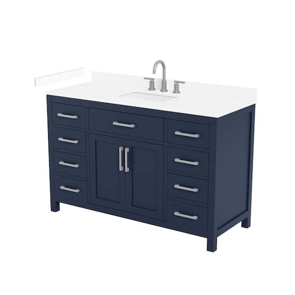Beckett 54 in. Single Freestanding Dark Blue Bath Vanity with White Cultured Marble Top