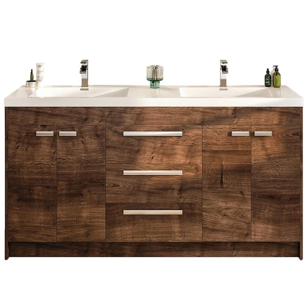 Lugano 60 in. Double Sink Rosewood Bath Vanity with White Acrylic Top (Assembled)