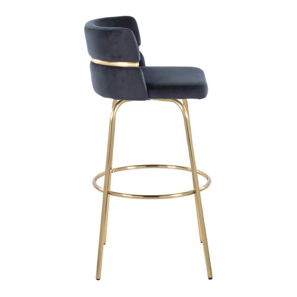 Cinch 30'' Black Velvet and Gold Metal Swivel Barstool Set