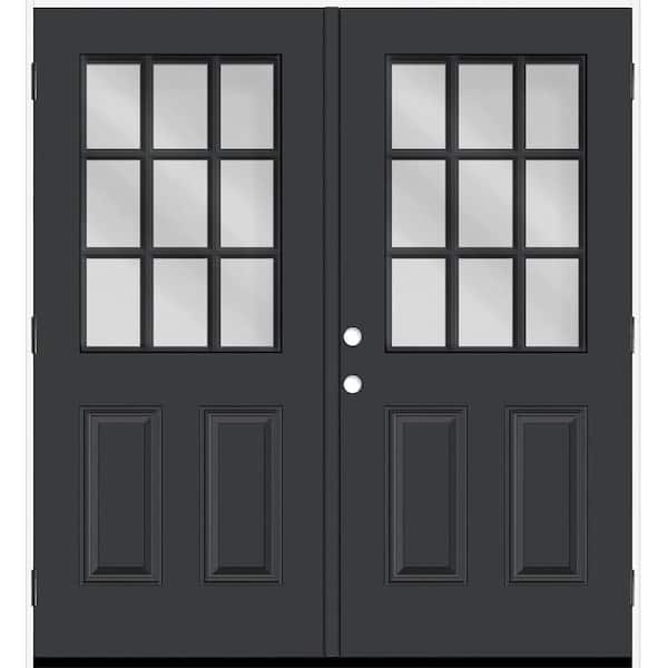 Steves & Sons Reliant 64 in. x 80 in. 2P 1/2L 9L-SDL ClearGlass LHOS Black Finish Fiberglass Double Prehung Front Door w/6in. Jamb