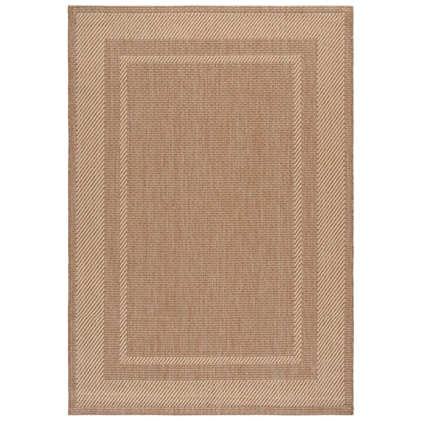 Courtyard 5 ft. x 8 ft. Dark Beige/Beige Coastal Border Indoor/Outdoor Area Rug