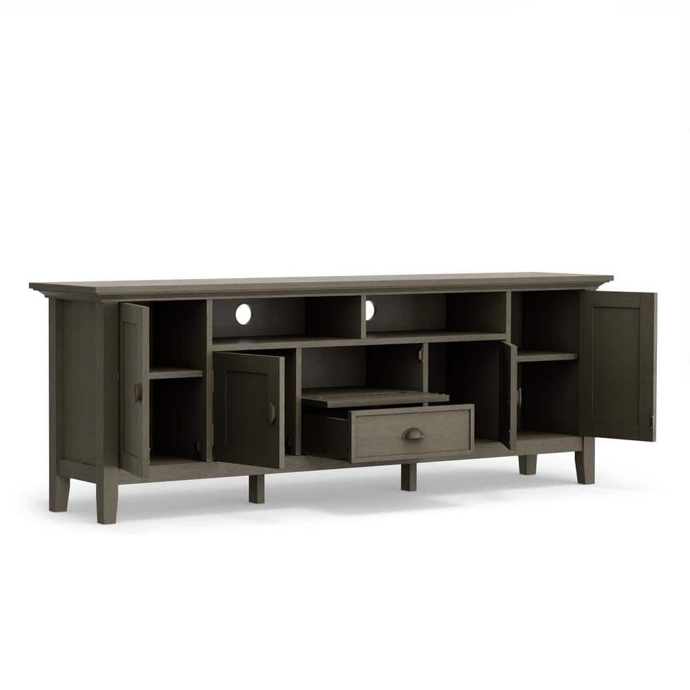 Farmhouse Grey Solid Wood 72" TV Media Stand with Cabinets