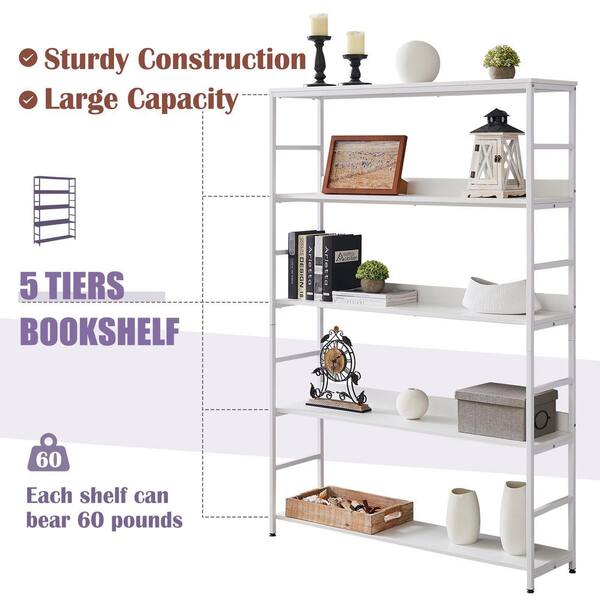 Homfa bookshelf rack 5 tier vintage bookcase shelf storage organizer modern wood look best sale accent metal frame furniture home office