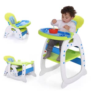 3-in-1 Convertible Toddler Highchair Table Booster Seat with Feeding Tray, Blue
