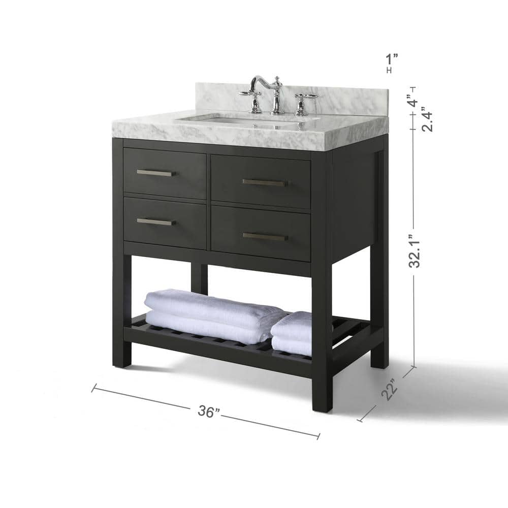 Sapphire Gray 36'' Single Bathroom Vanity with Carrara Marble Top
