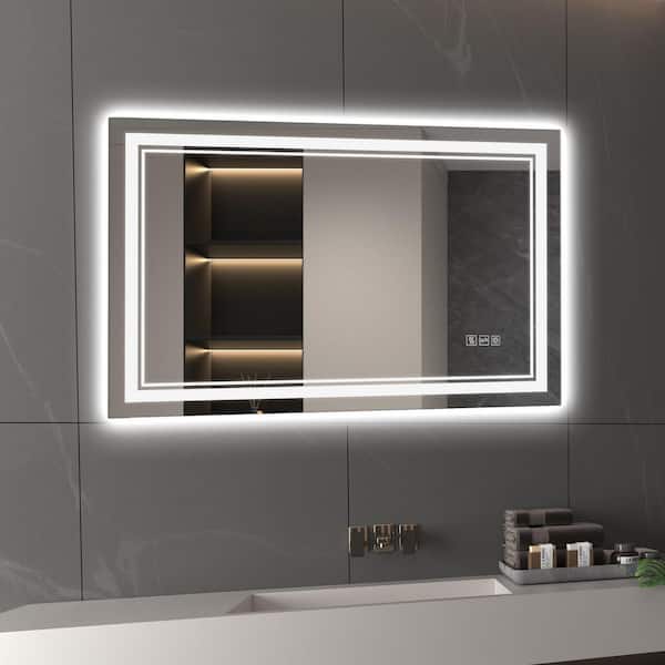 36 in. W x 24 in. H Rectangular LED Mirror Frameless Wall Mounted Mirror Bathroom Vanity Mirror with Anti-Fog, 3-Color